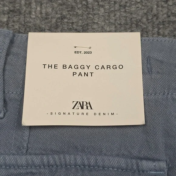 Zara The Baggy Cargo Pant Women's 32 (USA 0) Gray-Blue Balloon Leg Mid Rise NWT - Picture 3 of 15